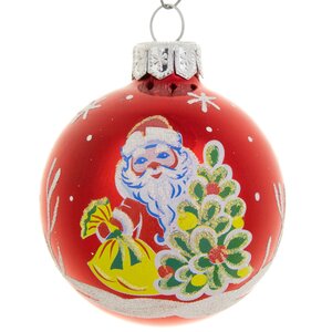 Стеклянный елочный шар Дедушка Мороз 6 см красный Фабрика Елочка фото 1