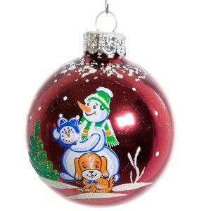Стеклянный елочный шар Снеговичок 6 см бордовый Фабрика Елочка фото 1