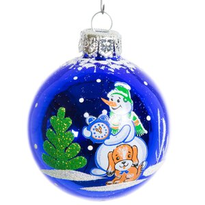 Стеклянный елочный шар Снеговичок 6 см синий Фабрика Елочка фото 1