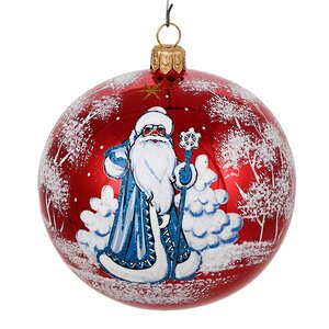 Стеклянный елочный шар Дед Мороз 9 см красный Фабрика Елочка фото 1