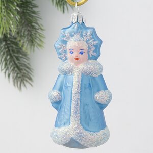 Стеклянная елочная игрушка Снегурочка 8 см голубая, подвеска Фабрика Елочка фото 1