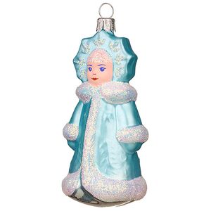 Стеклянная елочная игрушка Снегурочка 8 см голубая, подвеска Фабрика Елочка фото 2