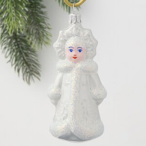 Стеклянная елочная игрушка Снегурочка 8 см серебряная, подвеска Фабрика Елочка фото 1