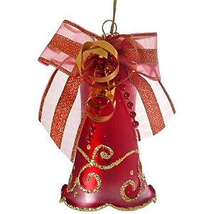 Стеклянная елочная игрушка Колокольчик Праздничный, 8.5 см красный, подвеска