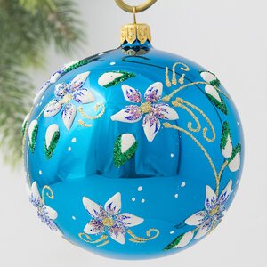 Стеклянный елочный шар Цветочный 9 см бирюзовый Фабрика Елочка фото 1