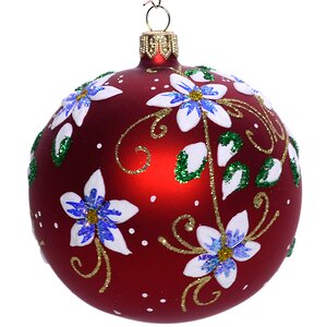 Стеклянный елочный шар Цветочный 9 см красный матовый Фабрика Елочка фото 1