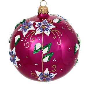 Стеклянный елочный шар Цветочный 9 см лиловый глянцевый Фабрика Елочка фото 2