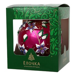 Стеклянный елочный шар Цветочный 9 см лиловый глянцевый Фабрика Елочка фото 3