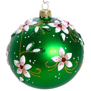 Стеклянный елочный шар Цветочный 9 см зеленый матовый Фабрика Елочка фото 1