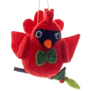 Елочная игрушка из фетра Птичка-Кардинал в новогодней бабочке 11 см, подвеска Kurts Adler фото 3