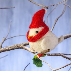 Елочная игрушка из фетра Птичка-Синичка в новогоднем колпачке 11 см, подвеска Kurts Adler фото 1