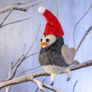 Елочная игрушка из фетра Птичка-Голубка в новогоднем колпачке 11 см, подвеска Kurts Adler фото 1