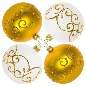 Набор стеклянных елочных шаров Гармония 4*7 см белый с золотым Фабрика Елочка фото 1