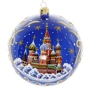 Стеклянный елочный шар Покровский Храм 11 см, синий Фабрика Елочка фото 1