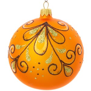 Стеклянный елочный шар Камелия 95 мм оранжевый