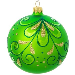 Стеклянный елочный шар Камелия 95 мм зеленый