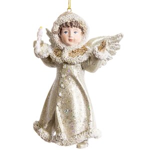 Елочная игрушка Ангелочек в Зимней Шубке со свечой 11 см, подвеска Kurts Adler фото 1