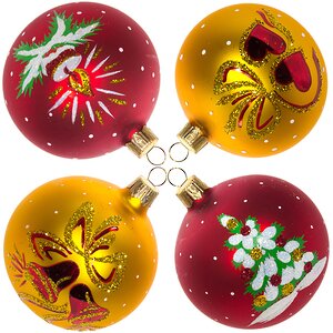 Набор стеклянных елочных шаров Рождество 4*75 мм красный с золотым