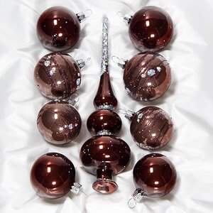 Набор стеклянных елочных шаров с верхушкой Эдельвейс коричневый Фабрика Елочка фото 1