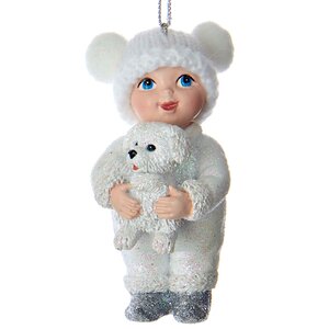 Елочная игрушка Снежный Малыш 9 см с щенком, подвеска Kurts Adler фото 1