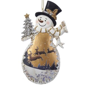 Ёлочная игрушка Снеговик Роджер - Лесной волшебник 13 см в золотом, подвеска Kurts Adler фото 1