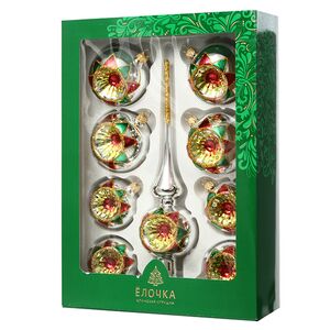Набор стеклянных елочных шаров с верхушкой Арлекино Фабрика Елочка фото 2