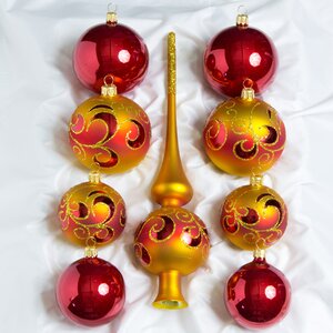 Набор стеклянных елочных шаров с верхушкой Сувенирный красный с золотым Фабрика Елочка фото 1