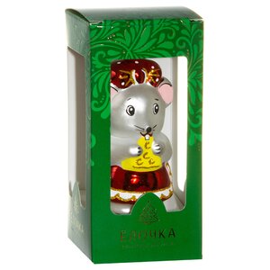 Стеклянная елочная игрушка Мышка с Красным Передничком 8 см, подвеска Фабрика Елочка фото 2