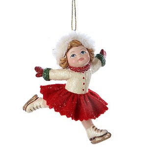 Елочная игрушка Малышка на Коньках в красной юбке 9 см, подвеска Kurts Adler фото 1