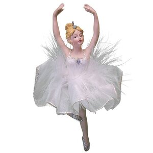 Елочное украшение Балерина в белом - руки подняты вверх 15 см, подвеска