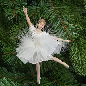 Елочное украшение Балерина в белом - руки вверх и в сторону 15 см, подвеска Kurts Adler фото 2