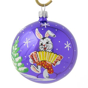 Стеклянный елочный шар Зодиак - Кролик Емеля с гармошкой 7 см фиолетовый Фабрика Елочка фото 1