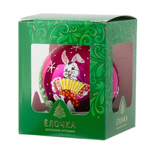 Стеклянный елочный шар Зодиак - Кролик Емеля с гармошкой 7 см вишневый Фабрика Елочка фото 2