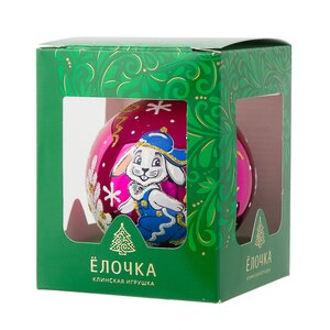 Стеклянный елочный шар Зодиак - Кролик Бенни в кепке 7 см вишневый Фабрика Елочка фото 2