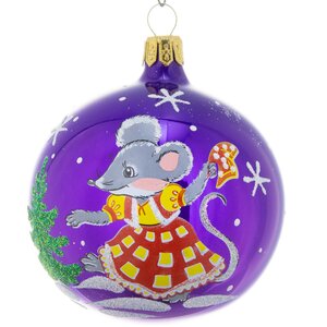 Стеклянный елочный шар Зодиак - Мышка Танцовщица 7 см фиолетовый Фабрика Елочка фото 1