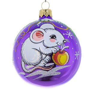 Стеклянный елочный шар Зодиак - Мышка Норушка 7 см фиолетовый Фабрика Елочка фото 1