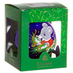 Стеклянный елочный шар Зодиак - Мышонок в елочке 7 см фиолетовый Фабрика Елочка фото 2