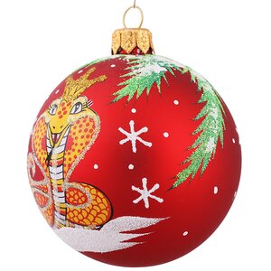 Стеклянный елочный шар Зодиак - Змея Шеннон с короной 8 см красный Фабрика Елочка фото 2