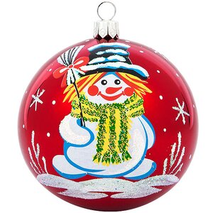 Стеклянный елочный шар Снеговик 8 см красный Фабрика Елочка фото 1