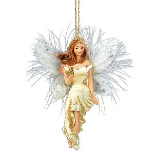 Елочное украшение Девушка Ангел в золотисто-мраморном платье шатенка 10 см, подвеска Kurts Adler фото 1