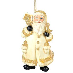 Елочное украшение Санта в мраморно-золотом наряде со скворечником 10 см, подвеска Kurts Adler фото 1