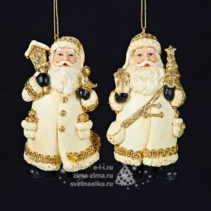 Елочное украшение Санта в мраморно-золотом наряде со скворечником 10 см, подвеска Kurts Adler фото 2
