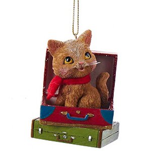Елочная игрушка Рыжий котенок милашка в чемодане 8 см, подвеска Kurts Adler фото 1
