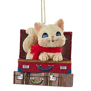 Елочная игрушка Белый котенок милашка в чемодане 8 см, подвеска Kurts Adler фото 1