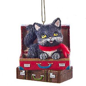Елочная игрушка Черный котенок милашка в чемодане 8 см, подвеска Kurts Adler фото 1