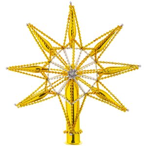 Верхушка на елку Вифлеемская Звезда 22 см золотая, стекло