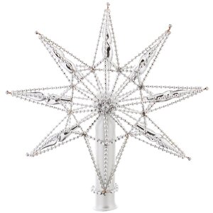 Верхушка на елку Вифлеемская Звезда 22 см серебряная, стекло Фабрика Елочка фото 1