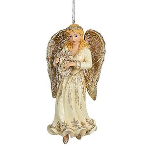 Елочная игрушка Прекрасный Золотистый Ангел с музыкальным инструментом блондинка 13 см, подвеска Kurts Adler фото 1