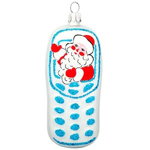 Стеклянная елочная игрушка Телефон 8 см белый, подвеска Фабрика Елочка фото 1