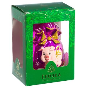 Стеклянная елочная игрушка Подарок - Свинья 8.5 см лиловый, подвеска Фабрика Елочка фото 2